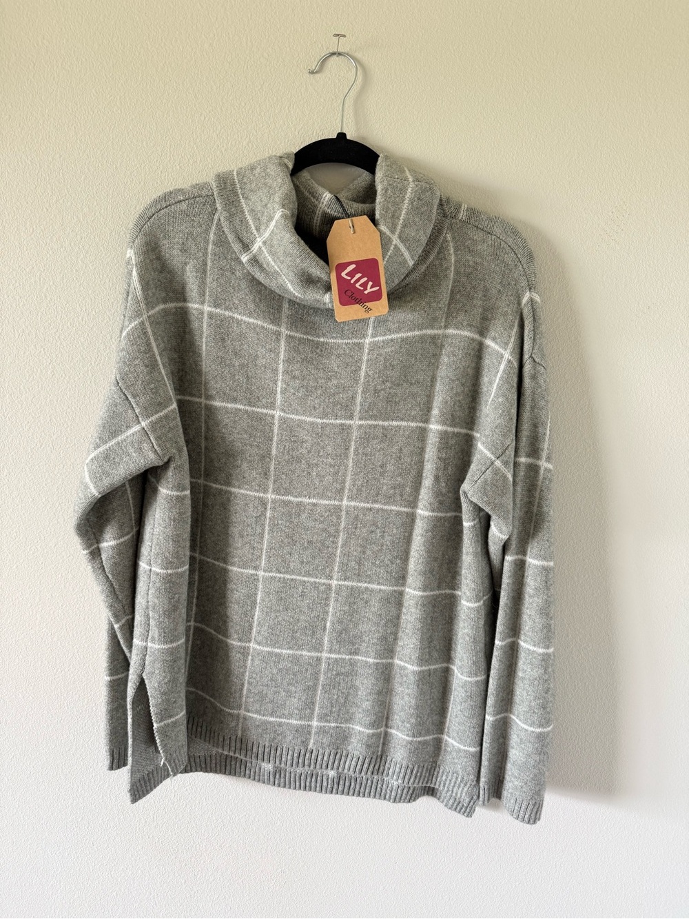 Lily Gray Windowpane Turtleneck Sweater